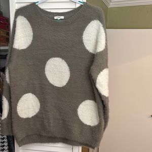 Cozy Gray and White Polka Dot Sweater